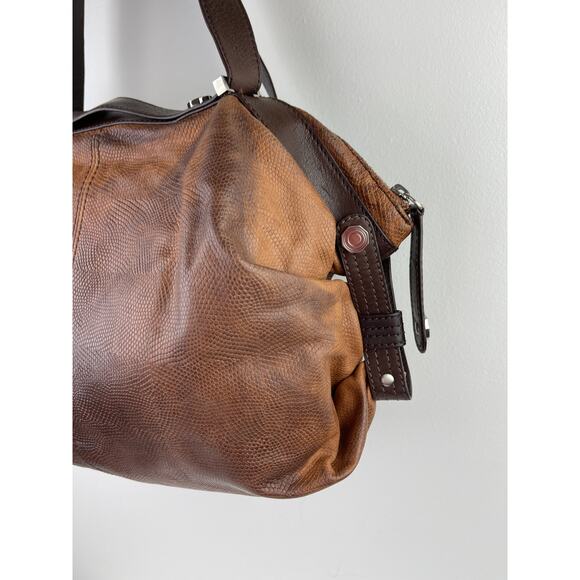 VINTAGE Max Azria Textured Leather Brown Tan Shoulder Strap Hobo Weekender Bag - Picture 7 of 11